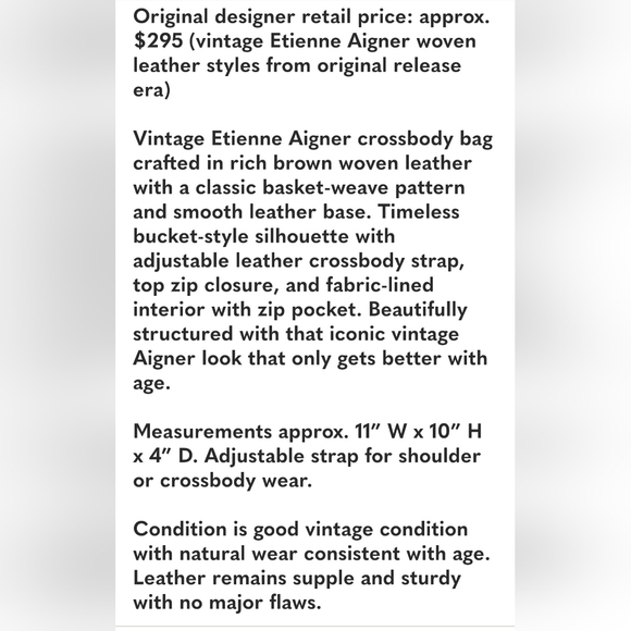 Etienne Aigner Luxury Brown Woven Leather Vintage Bag (Orig Release Era)$295 - Picture 5 of 5